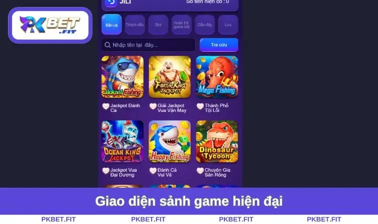 Bắn Cá PKBET 1 Giao diện sảnh game hiện đại